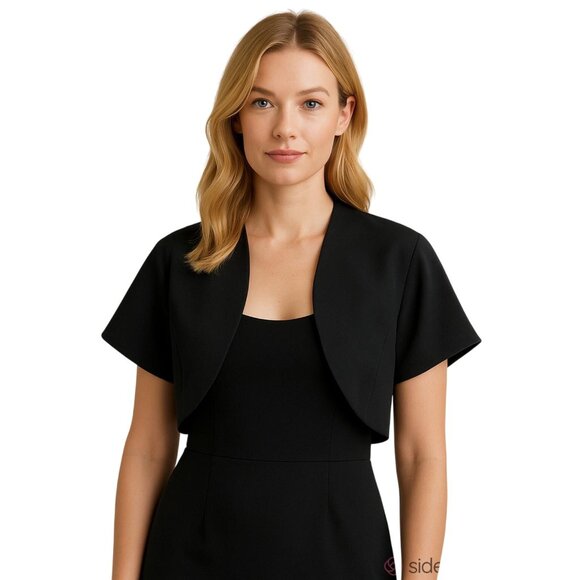 Carolina Herrera Silk Bolero Black Short Sleeve Open Front Evening Jacket Sz 14 - Picture 1 of 7